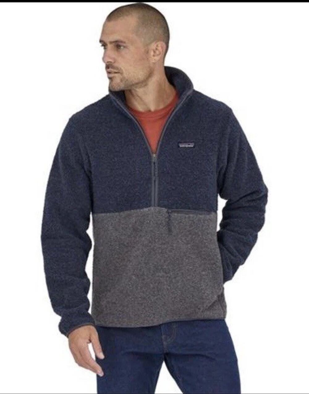 Patagonia Men’s Large Reclaimed Fleece Half Zip Pullover Smolder Blue Grey